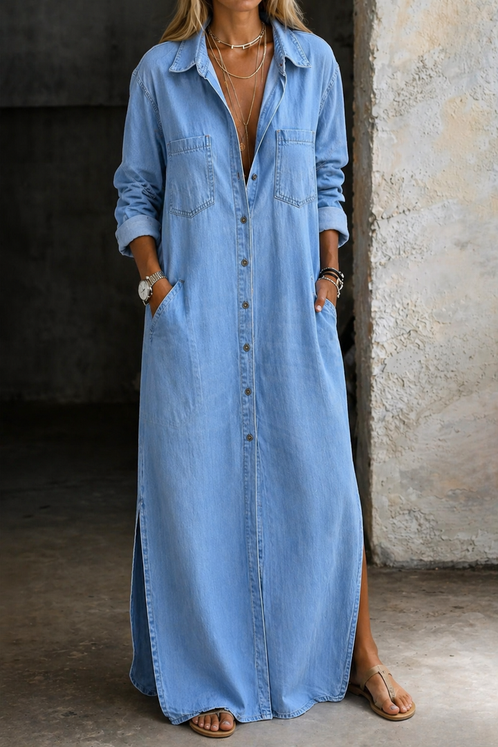 Delia | Button-Front Maxi Shirt Dress