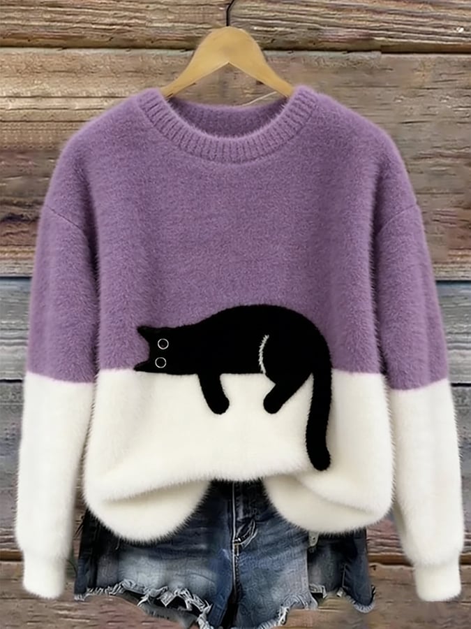 Bennett and Lowe Aileen oversized women's sweater with a playful cat print, cozy knit fabric, and relaxed fit.