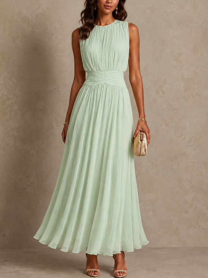 Roxanne | Ruched-Waist Sleeveless Flowing Maxi Dress for Women