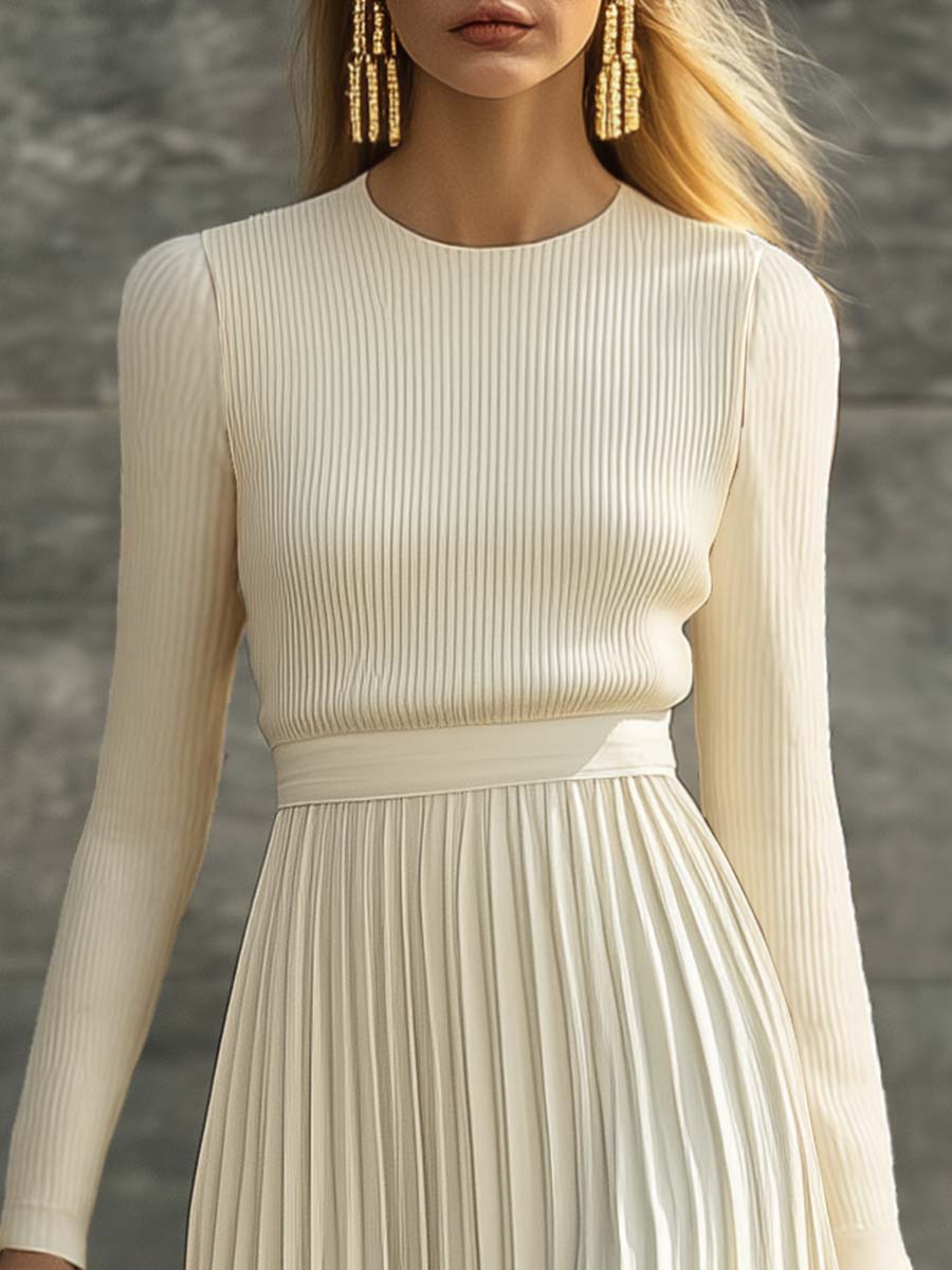 Charlotte | Ribbed Knit Pleated Satin Midi Dress for Women