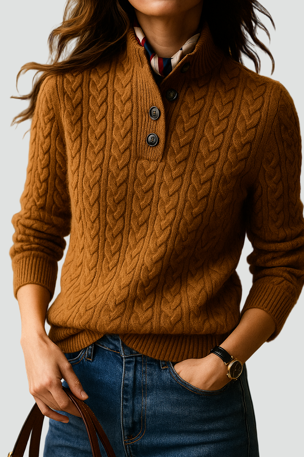 Brooke | Cable Pattern Button Neck Sweater