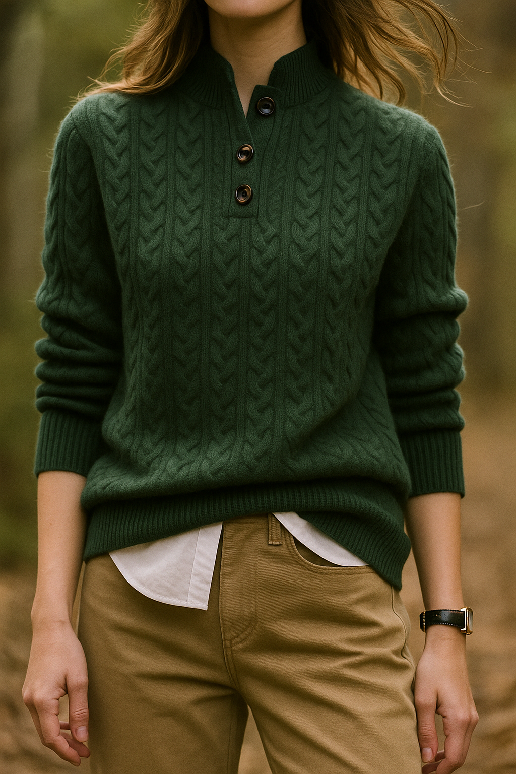 Brooke | Cable Pattern Button Neck Sweater