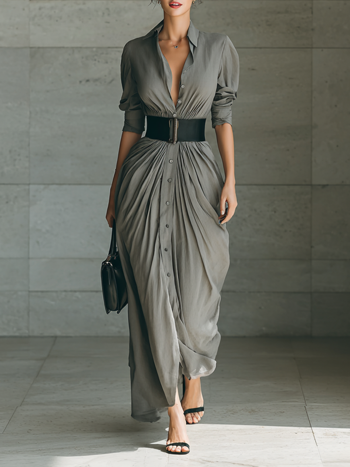 Veronica | Belted Pleated Maxi Dress