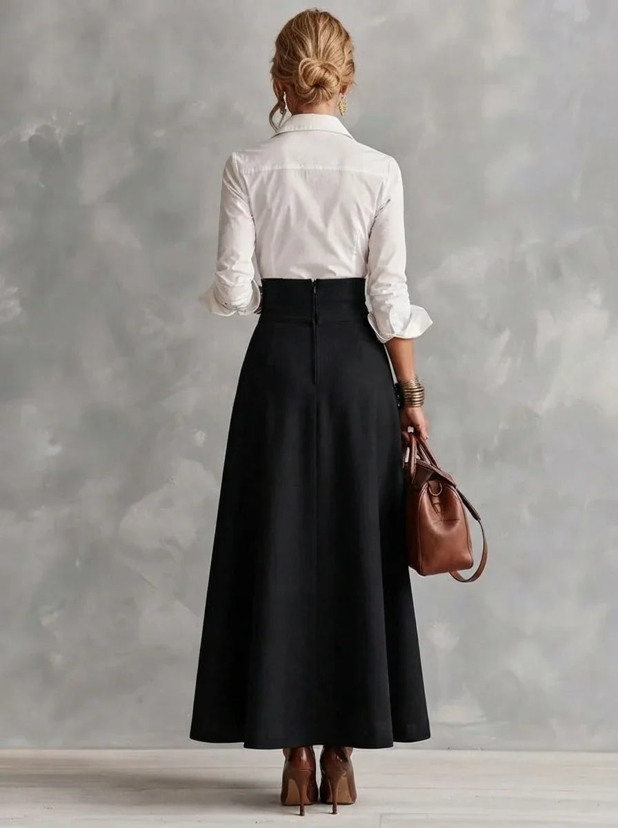 Rosalind collared shirt and button maxi skirt set by Bennett and Lowe, featuring a stylish coordinated outfit on a mannequin.