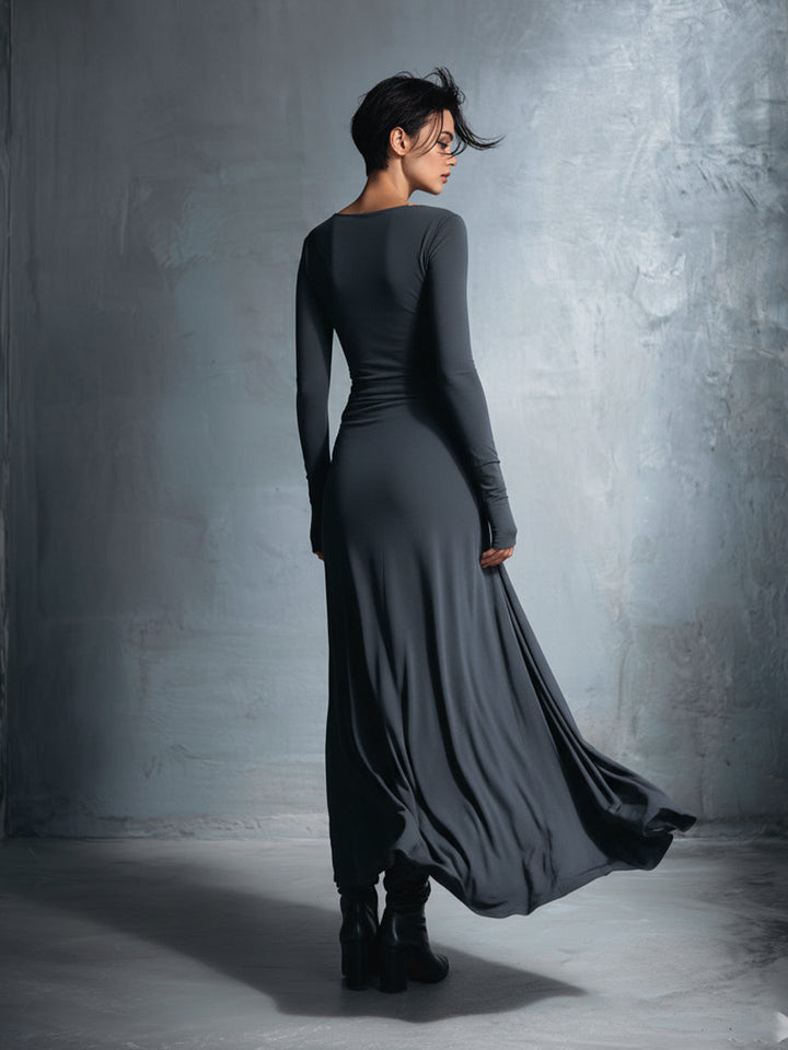 Yasmina | Long-Sleeve Side-Tie Draped Maxi Dress for Women