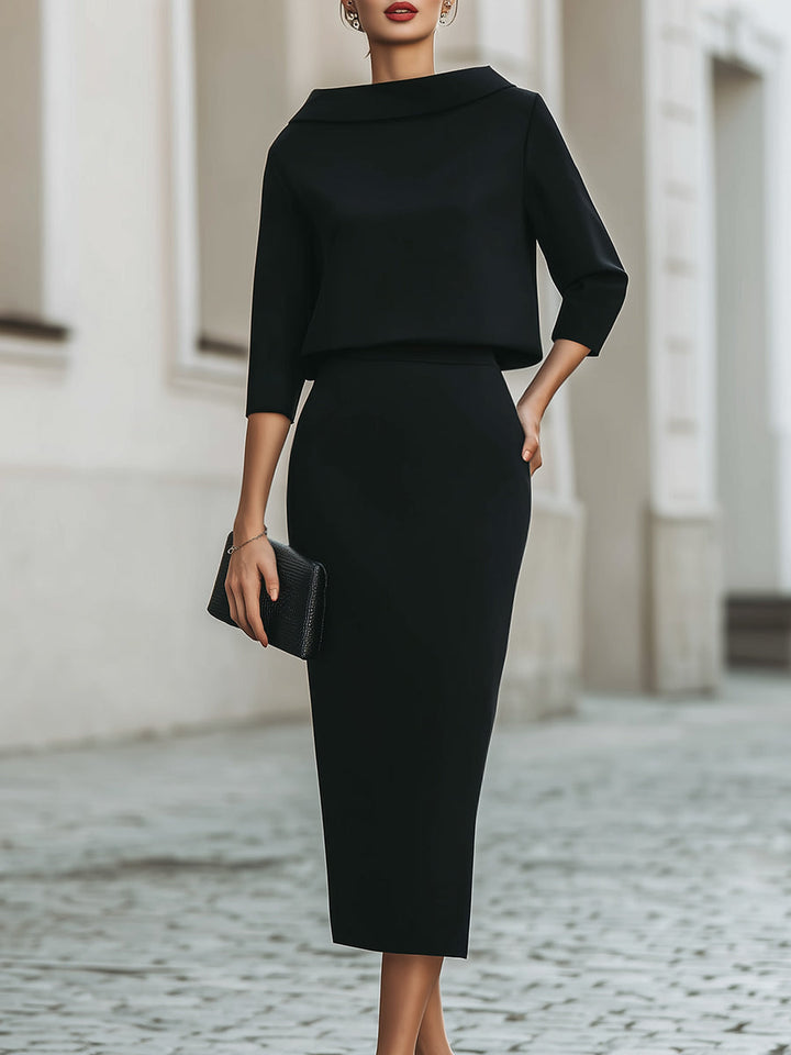Bennett and Lowe Teresa boat-neck pants set featuring a stylish skirt and top in a coordinated design, shown in the image.