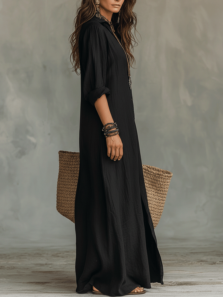 Olivia Newyork Naomi Button-Front Bohemian Maxi Dress from Country Muse collection, featuring flowing fabric and boho style.