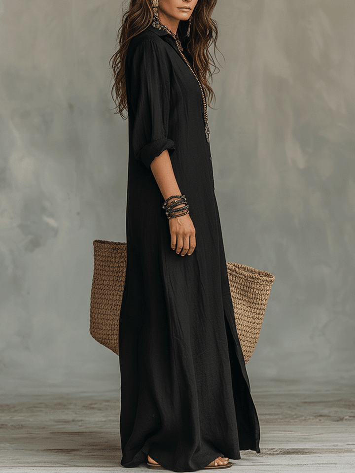 Olivia Newyork Naomi Button-Front Bohemian Maxi Dress from Country Muse collection, featuring flowing fabric and boho style.