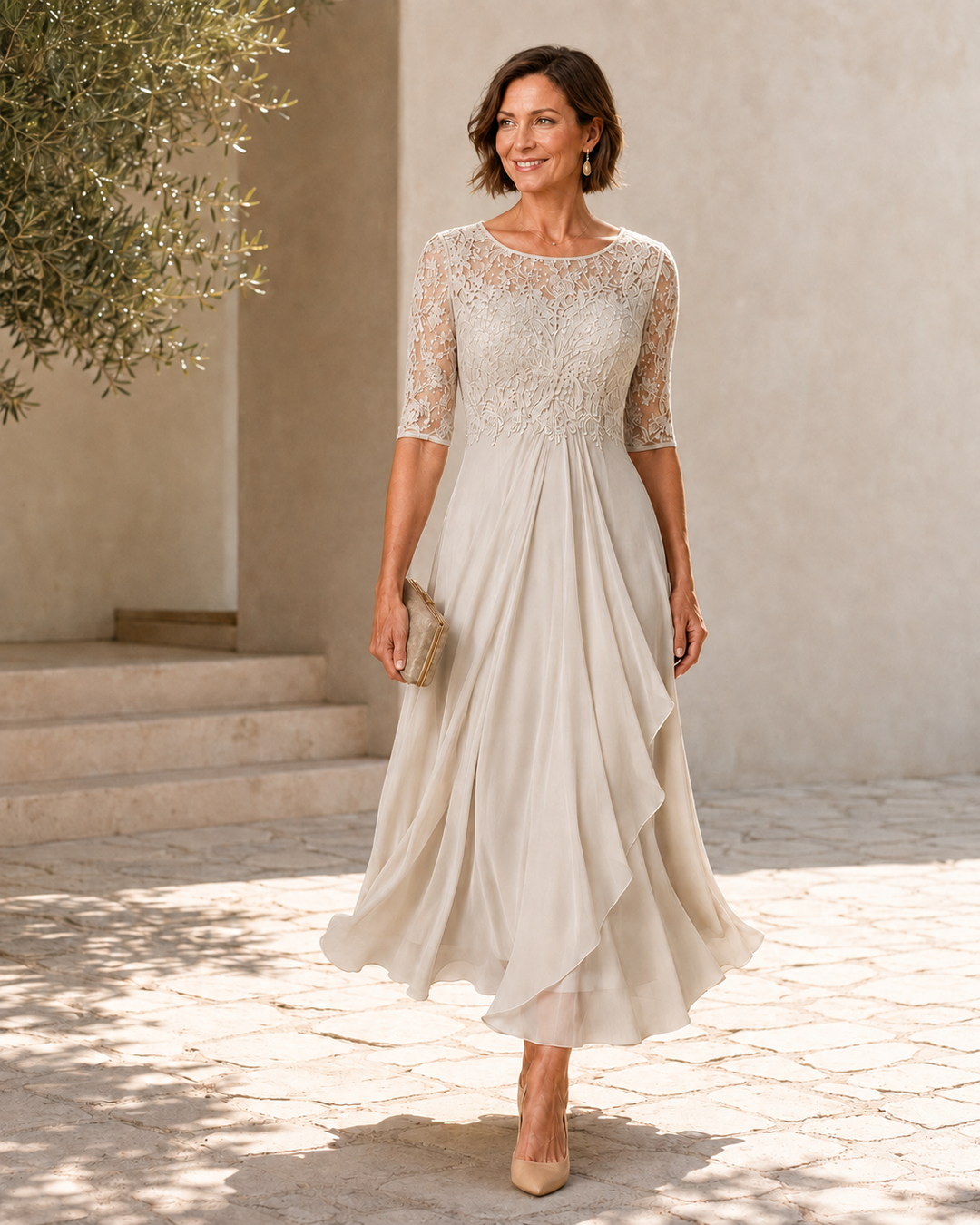 Rose lace midi dress by My Store 2 featuring a flattering fit and elegant design, shown in a soft pink color.