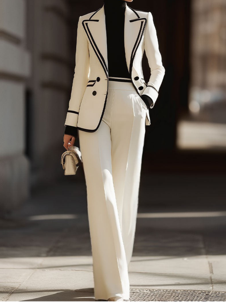 Donna Bennett and Lowe double-breasted blazer and matching pants suit, tailored for a chic, professional look.