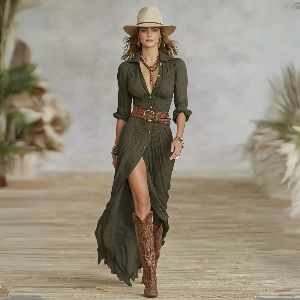 Ceryn | Flowing Long-Sleeve Maxi Dress for Women