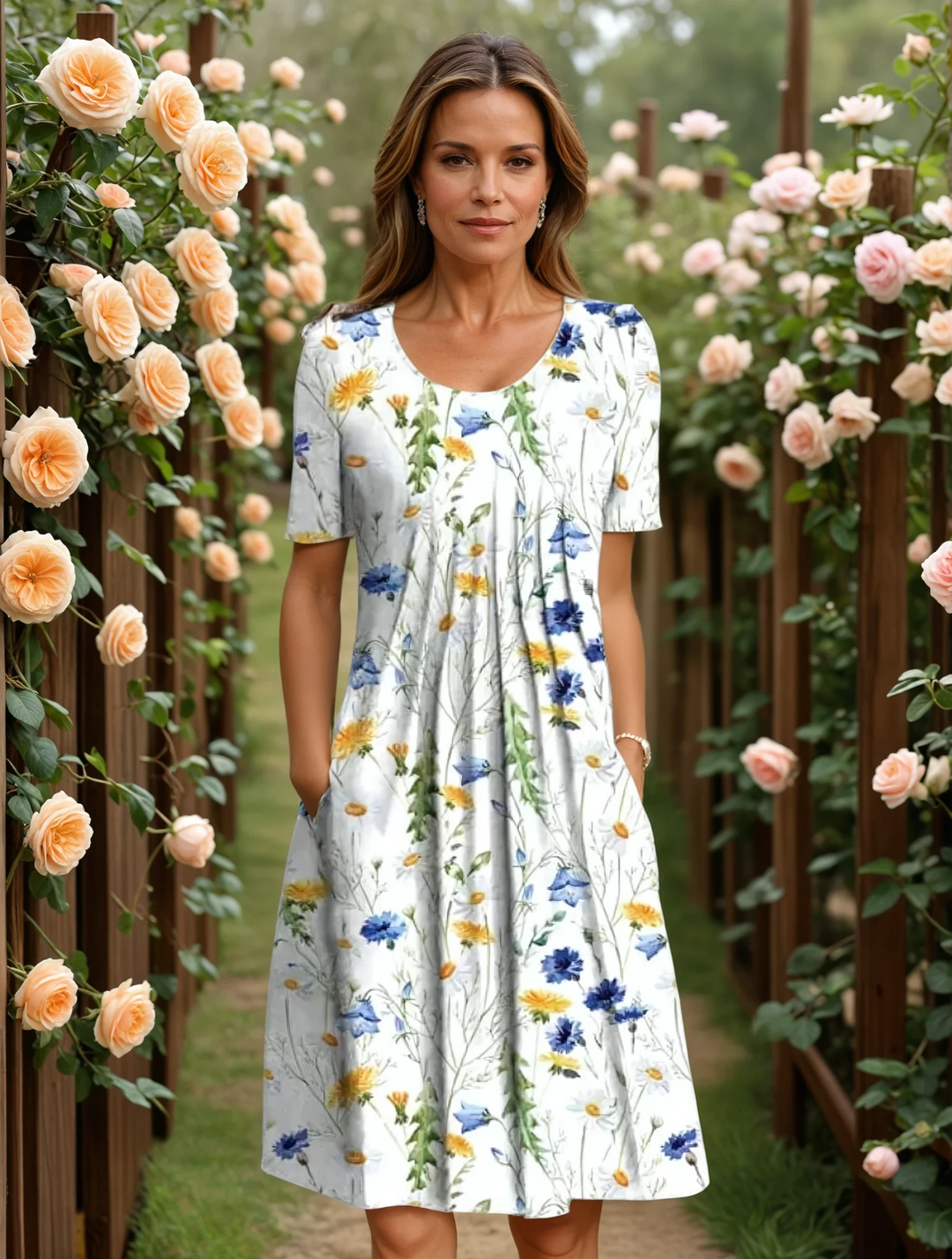 Elegant floral midi dress by Bennett and Lowe featuring a fitted bodice and flowing skirt in a sophisticated design.