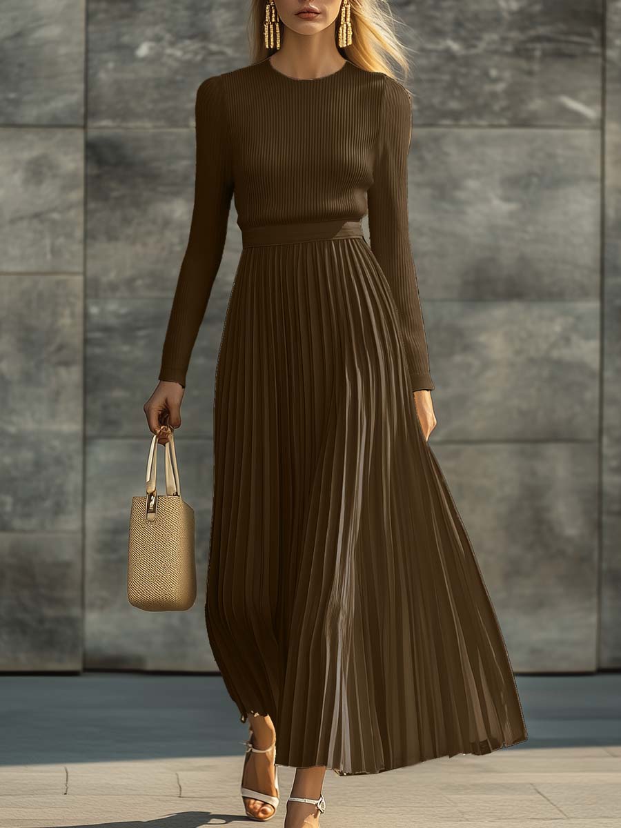 Charlotte | Ribbed Knit Pleated Satin Midi Dress for Women