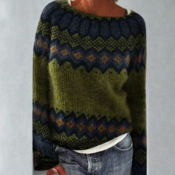 Mysa | Retro Pattern Long-Sleeve Knit Sweater for Women