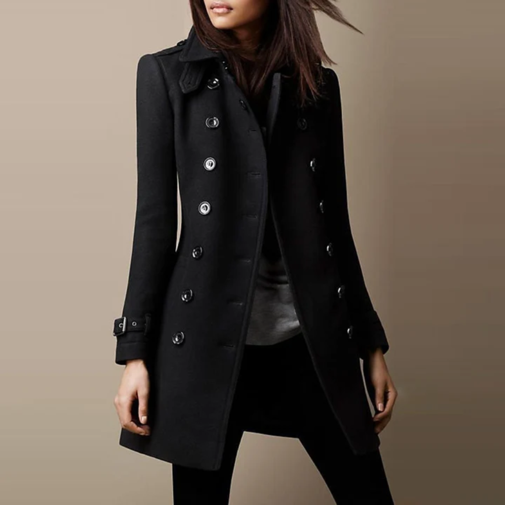 Bennett and Lowe Danielle longline trench coat in classic beige, featuring a tailored fit and stylish lapel collar.