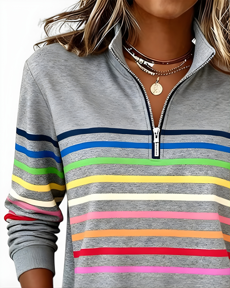 Hailey | Striped Half-Zip High-Collar Sweater for Women