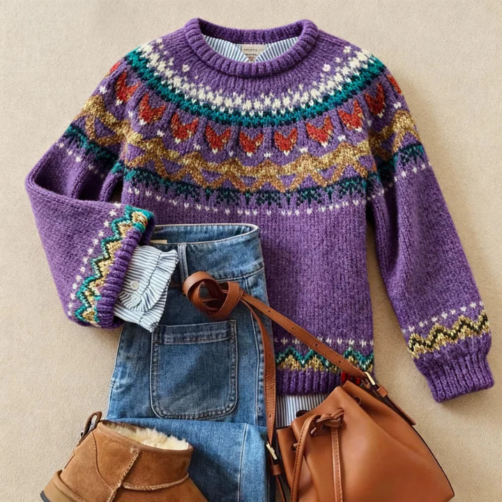 Courtney | Purple Nordic Yoke Patterned Sweater