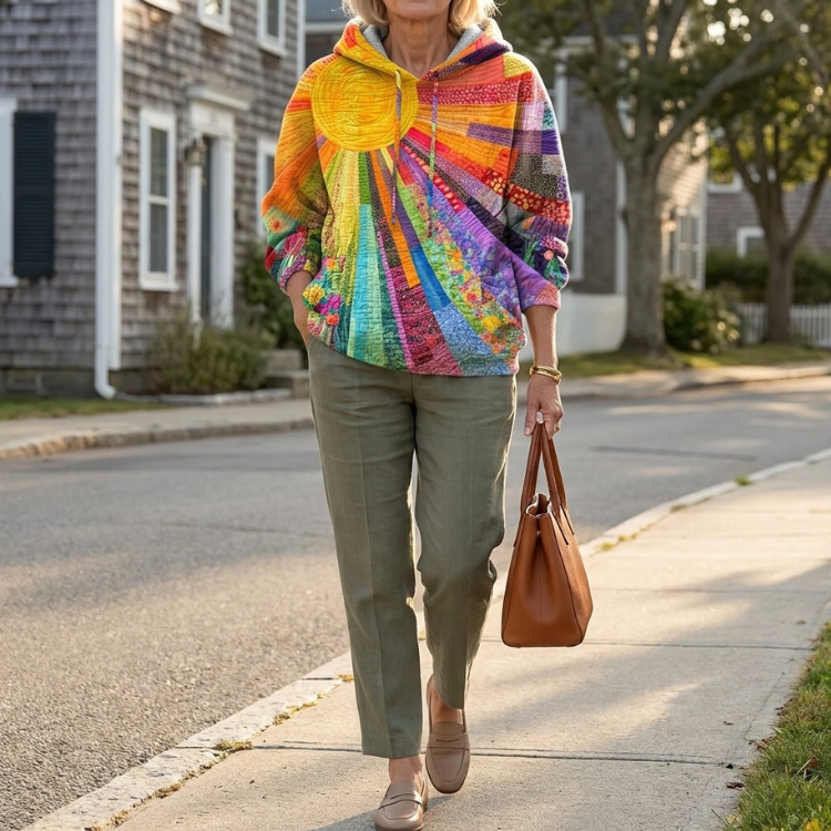 Amanda Wildflower Quilted Hoodie by Bennett and Lowe, featuring a floral quilted design and cozy fit, displayed on a hanger.
