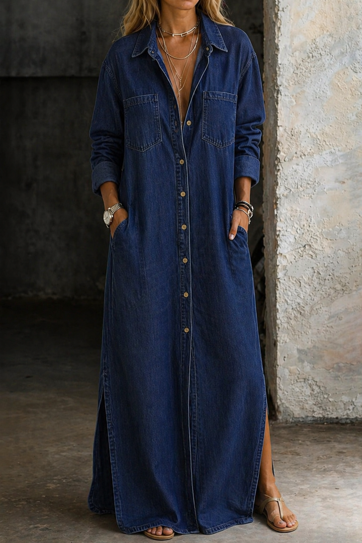 Delia | Button-Front Maxi Shirt Dress