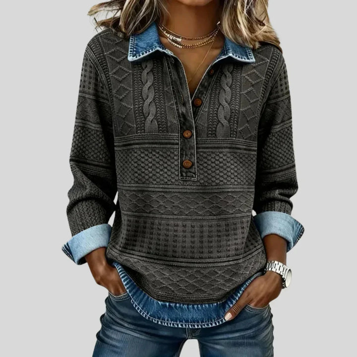 Vintage Bennett and Lowe azalea cable knit collared jumper for women, showcasing the textured knit and classic collar detail.
