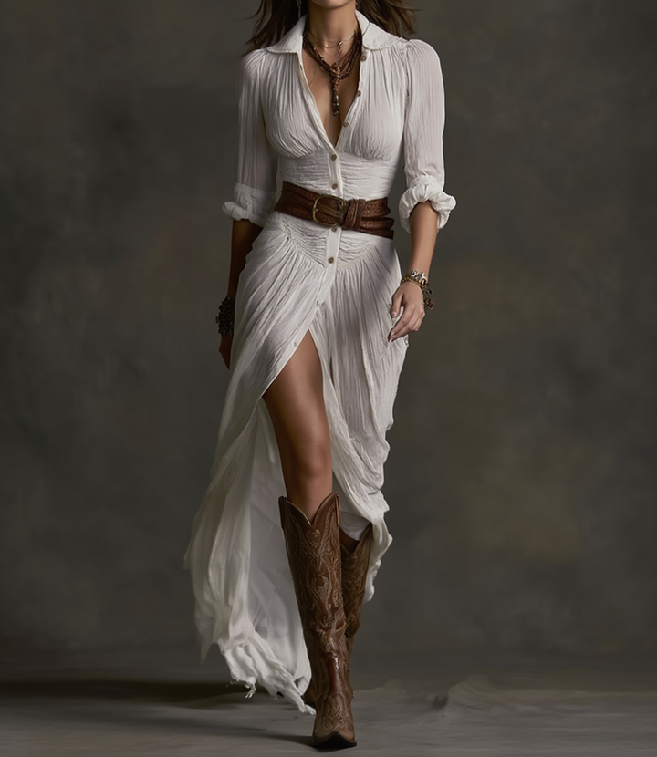 Susannah | Collared Pleated Maxi Dress