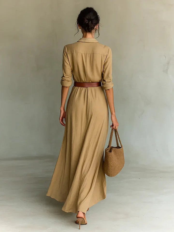 Una | Lapel V-Neck Belted Wrap Maxi Dress for Women
