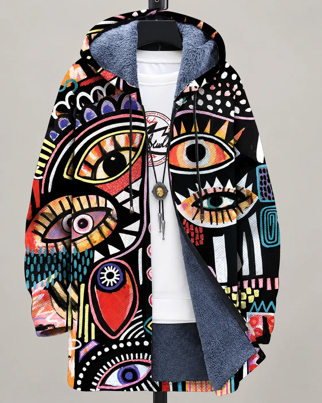 Rosalie Confetti Bloom hooded jacket by Bennett & Lowe, featuring colorful confetti print and cozy hooded design.