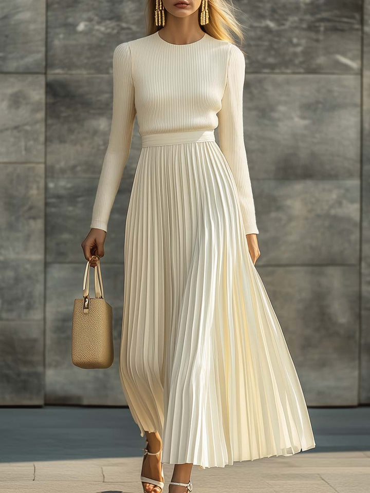 Charlotte | Ribbed Knit Pleated Satin Midi Dress for Women