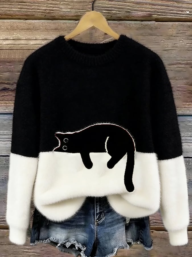 Bennett and Lowe Aileen oversized women's sweater with a cat print, cozy knit, and relaxed fit in a stylish design.
