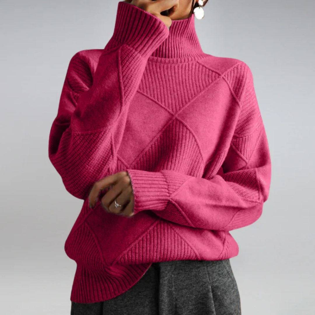 Lauren Bennett and Lowe long-sleeve knit turtleneck sweater for women, featuring a cozy, fitted design in soft fabric.