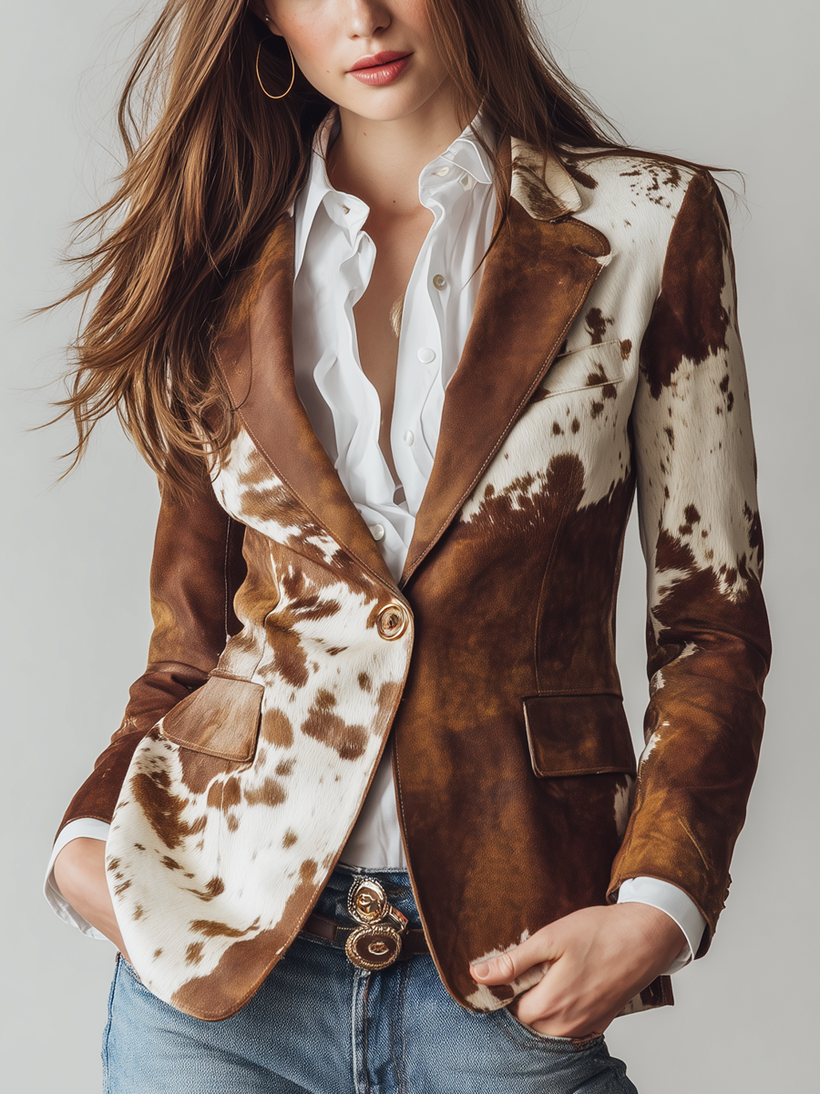 Bennett and Lowe Kathleen animal-print tailored blazer featuring a fitted design and lapel collar on a neutral background.
