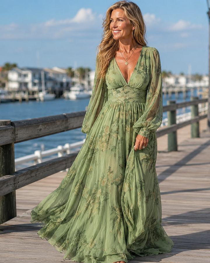 Delaney | Floral Ruffle-Hem Flowing Maxi Dress for Women