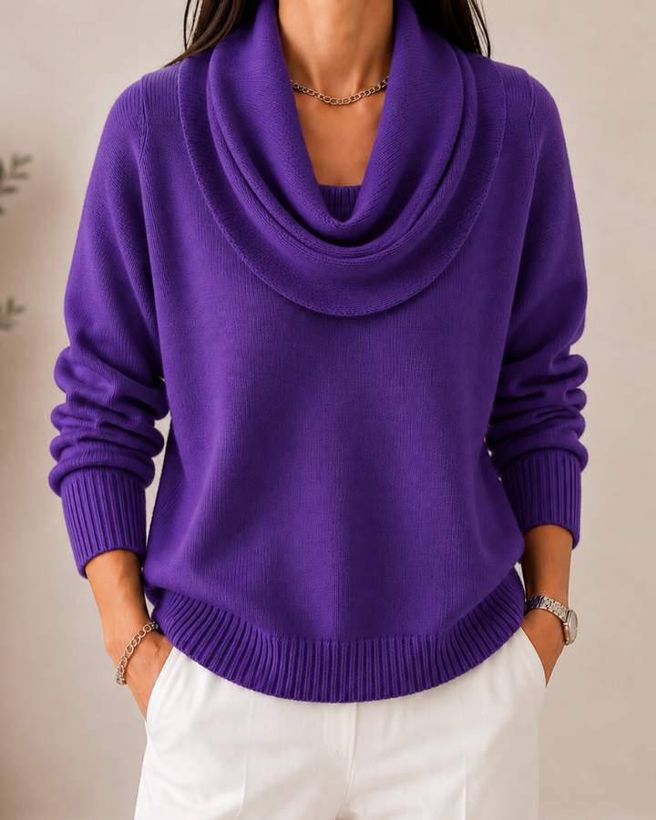 Bennett and Lowe soft cowl neck jumper in cozy knit fabric, featuring a relaxed fit and draped cowl neckline.