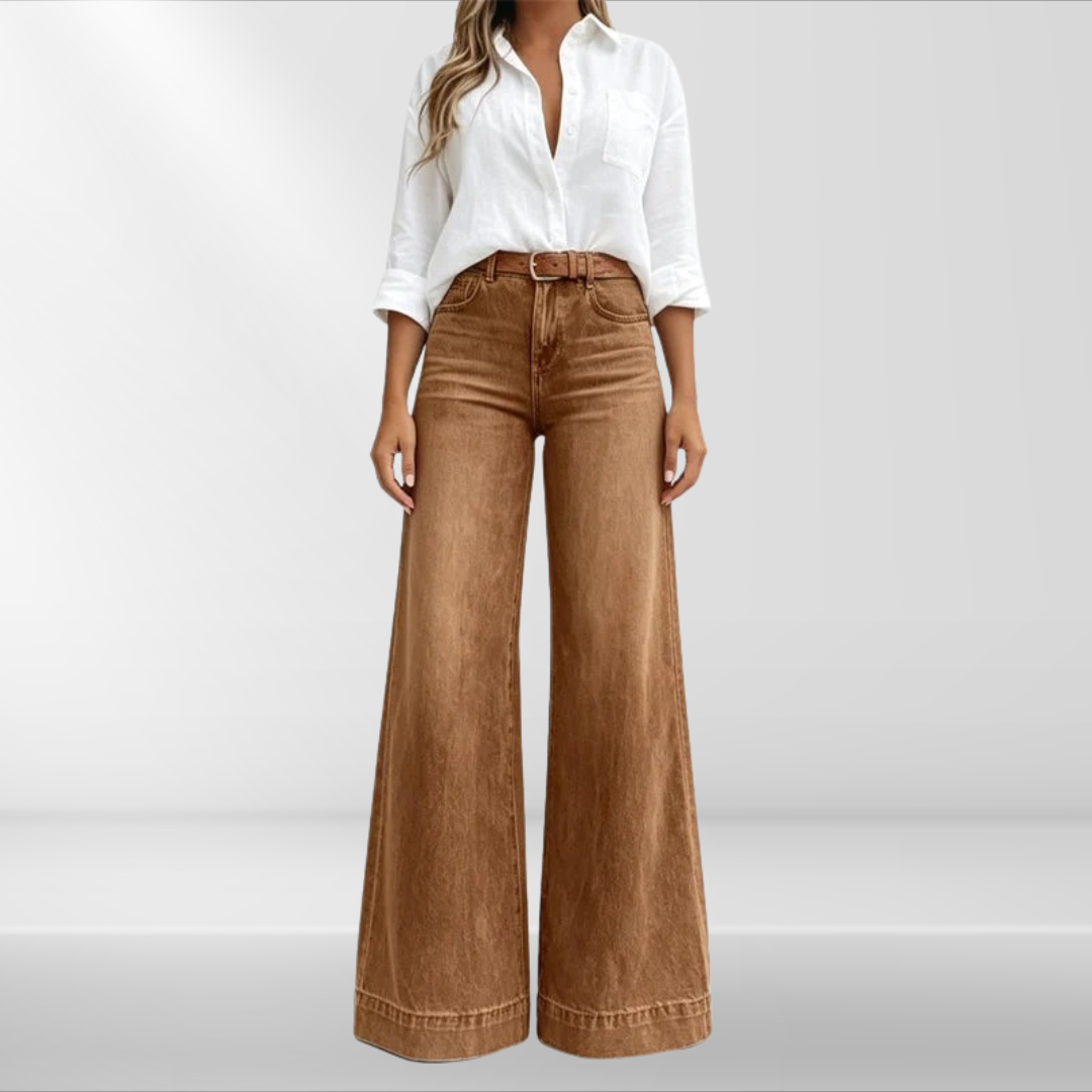 Bennett and Lowe Hannah high-waist vintage-wash wide-leg jeans for women, showcasing relaxed fit and classic denim style.