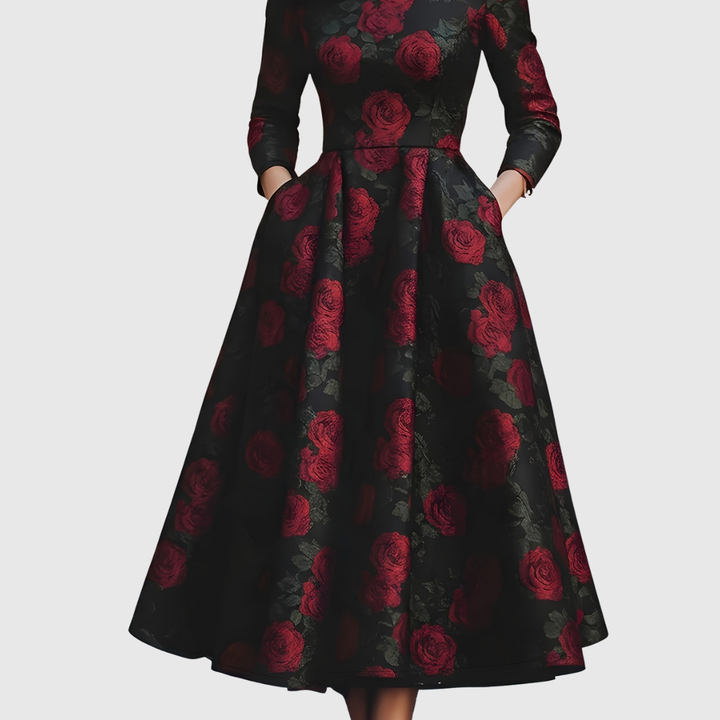 Lilla | Floral Print A-Line Long-Sleeve Maxi Dress for Women