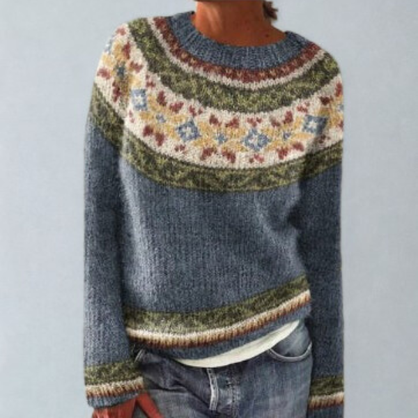 Mysa | Retro Pattern Long-Sleeve Knit Sweater for Women