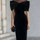 Regina ❘ Black Velvet Midi Dress with Dramatic Bow