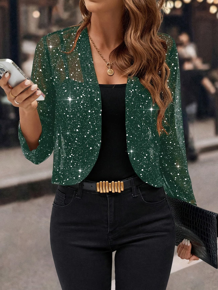 Bennett and Lowe Nerissa open-front sparkle cropped cardigan in a shimmering knit fabric