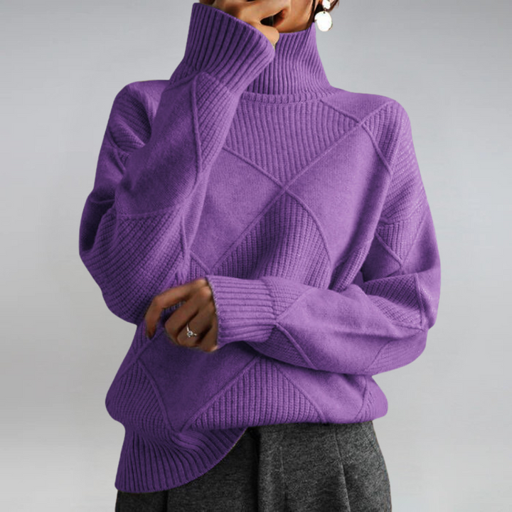 Bennett and Lowe Lauren women's long-sleeve knit turtleneck sweater in a cozy, fitted design with ribbed cuffs and neckline.