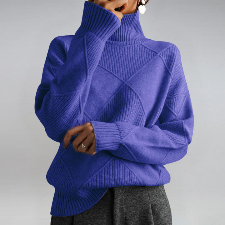 Lauren Bennett and Lowe women's long-sleeve knit turtleneck sweater in a cozy, ribbed design, perfect for layering.