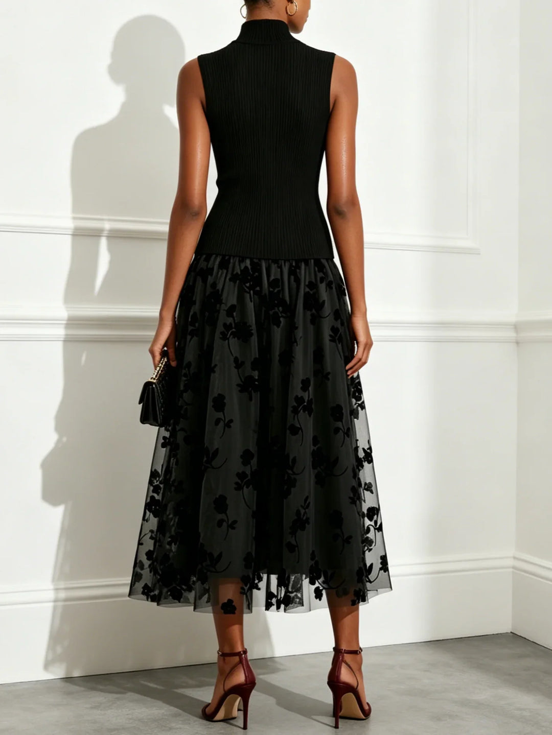 Bennett and Lowe Odalys mock-neck drop-waist floral midi dress malembe