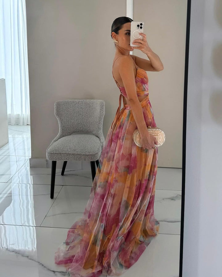 Claire | Watercolor Chiffon Maxi Dress for Women
