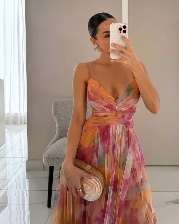 Claire | Watercolor Chiffon Maxi Dress for Women