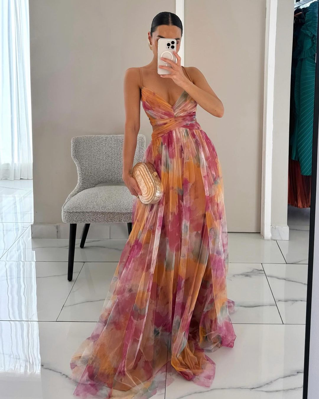 Claire | Watercolor Chiffon Maxi Dress for Women