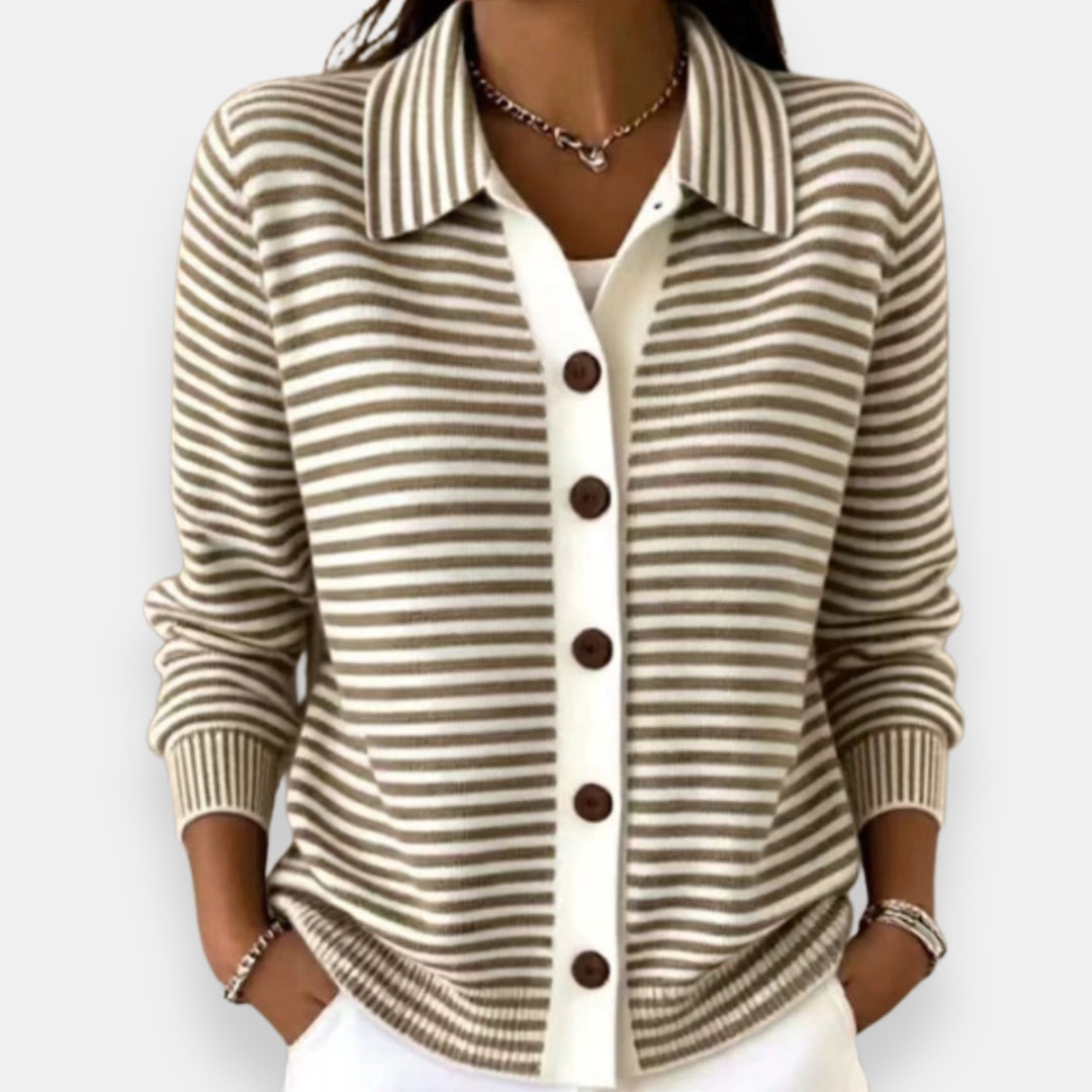 Nola | Striped Button-Front Long-Sleeve Knit Cardigan for Women