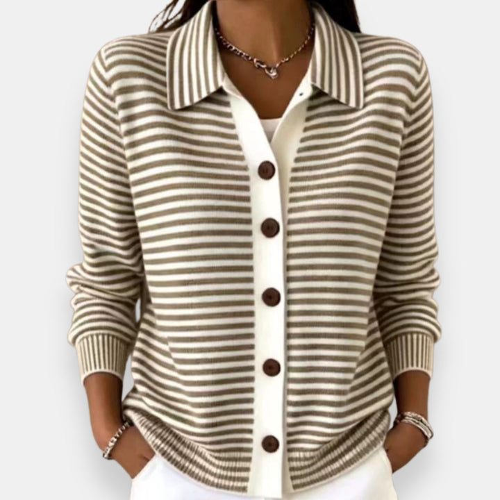 Nola | Striped Button-Front Long-Sleeve Knit Cardigan for Women