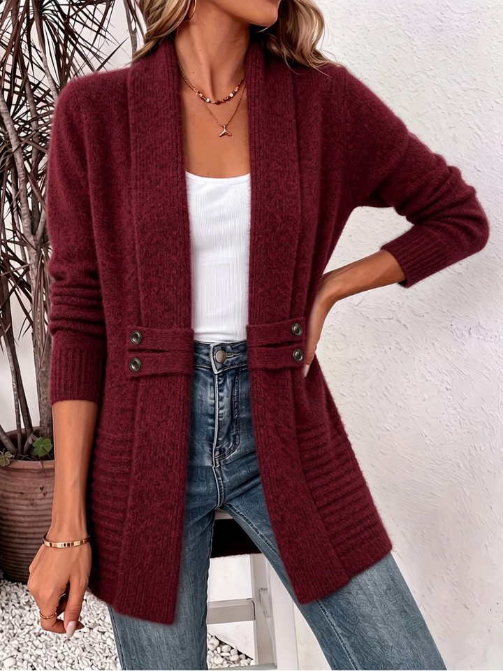Sophie cozy knit summer cardigan by Bennett and Lowe, light and breathable with a soft, textured fabric in natural tones.