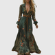 Alina Soleil | Embroidered V-Neck Long-Sleeve Boho Maxi Dress for Women