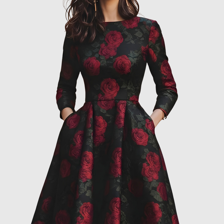 Lilla | Floral Print A-Line Long-Sleeve Maxi Dress for Women