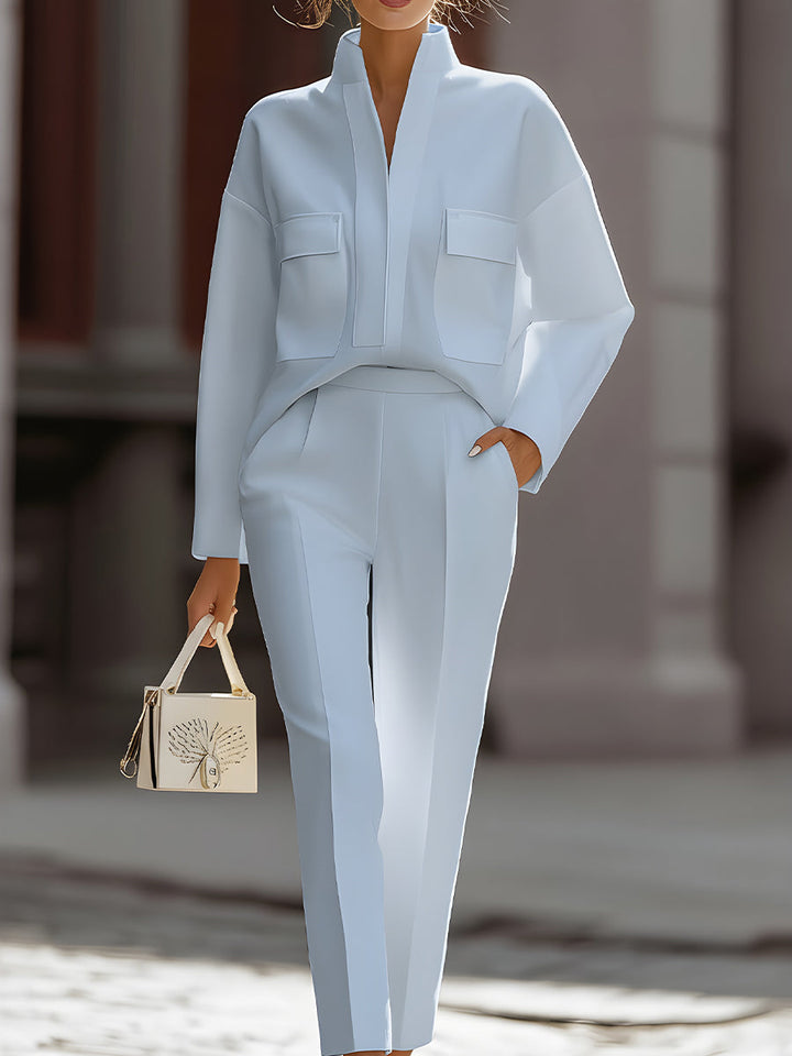 Bennett and Lowe Morgan layered three-piece pants set featuring stylish coordinated clothing on a model.